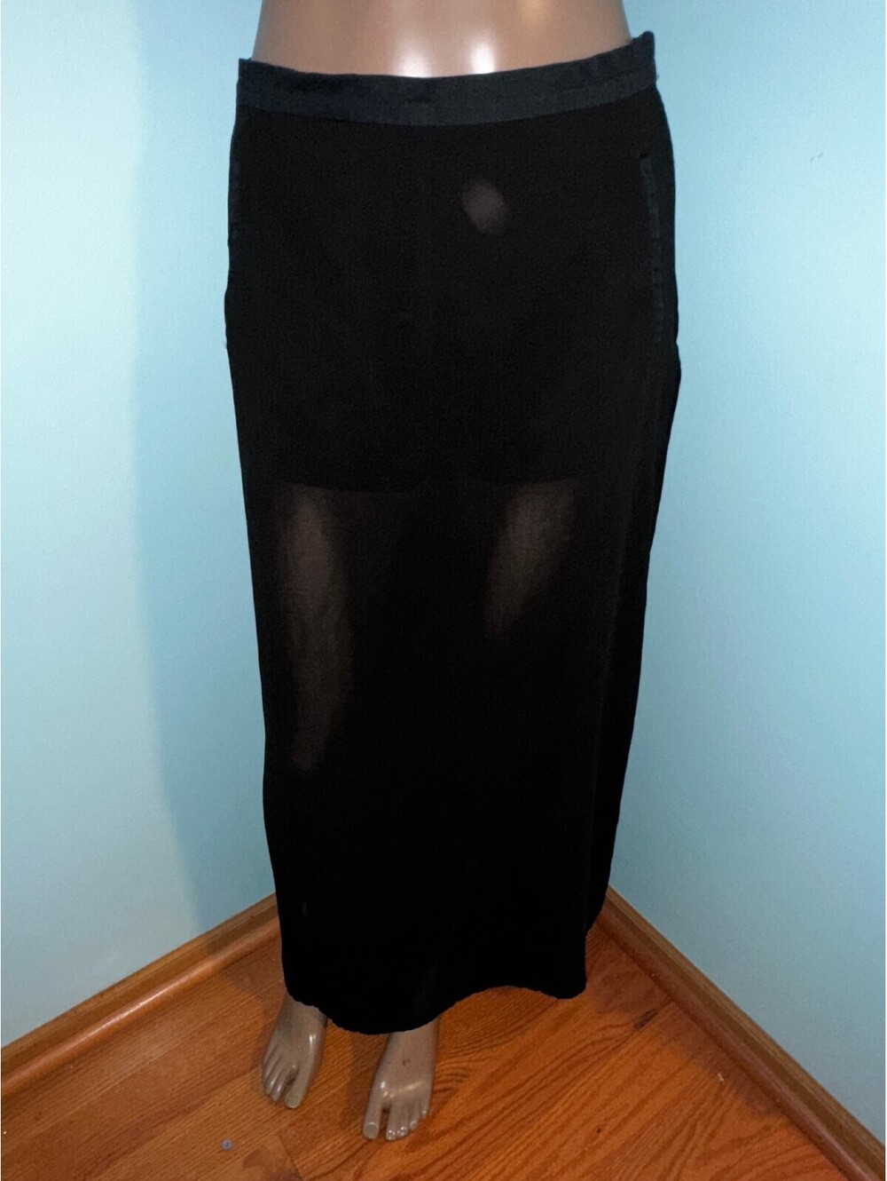 Black Sheer Maxi Skirt with Side Slit Shorts US 8/M - Picture 3 of 12